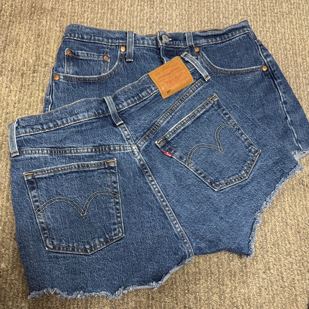 LOT OF TWO (2) Levi's 501 Size 28 Blue Denim Cutoff Shorts with Frayed Hem